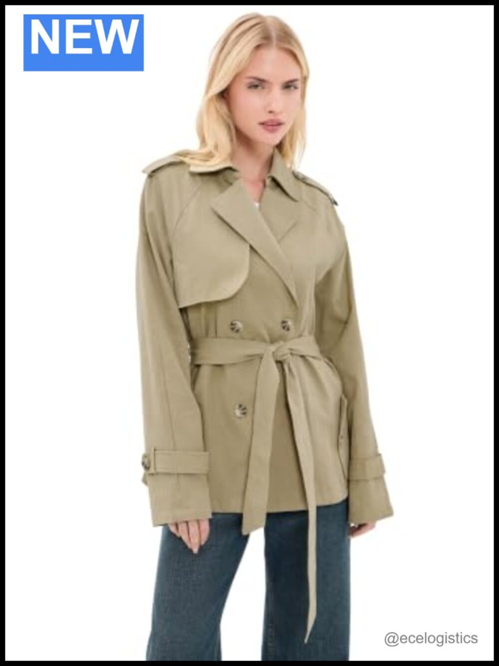 Cropped Trench Coat Double-Breasted Cotton Canvas